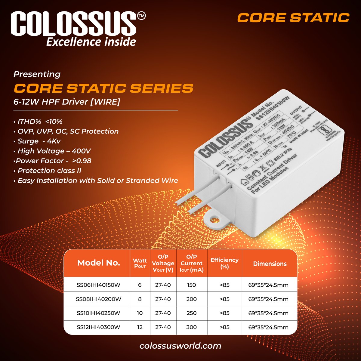 lumens_tech's tweet image. Introducing our latest innovation: The Colossus Core Static Series 6-12W HPF Drivers (WIRE) 🌟

Installation is a breeze, whether you prefer solid or stranded wire. Elevate your lighting solutions with Colossus! 💡 #Innovation #Tech #LightingSolutions #ColossusTech #HighVoltage