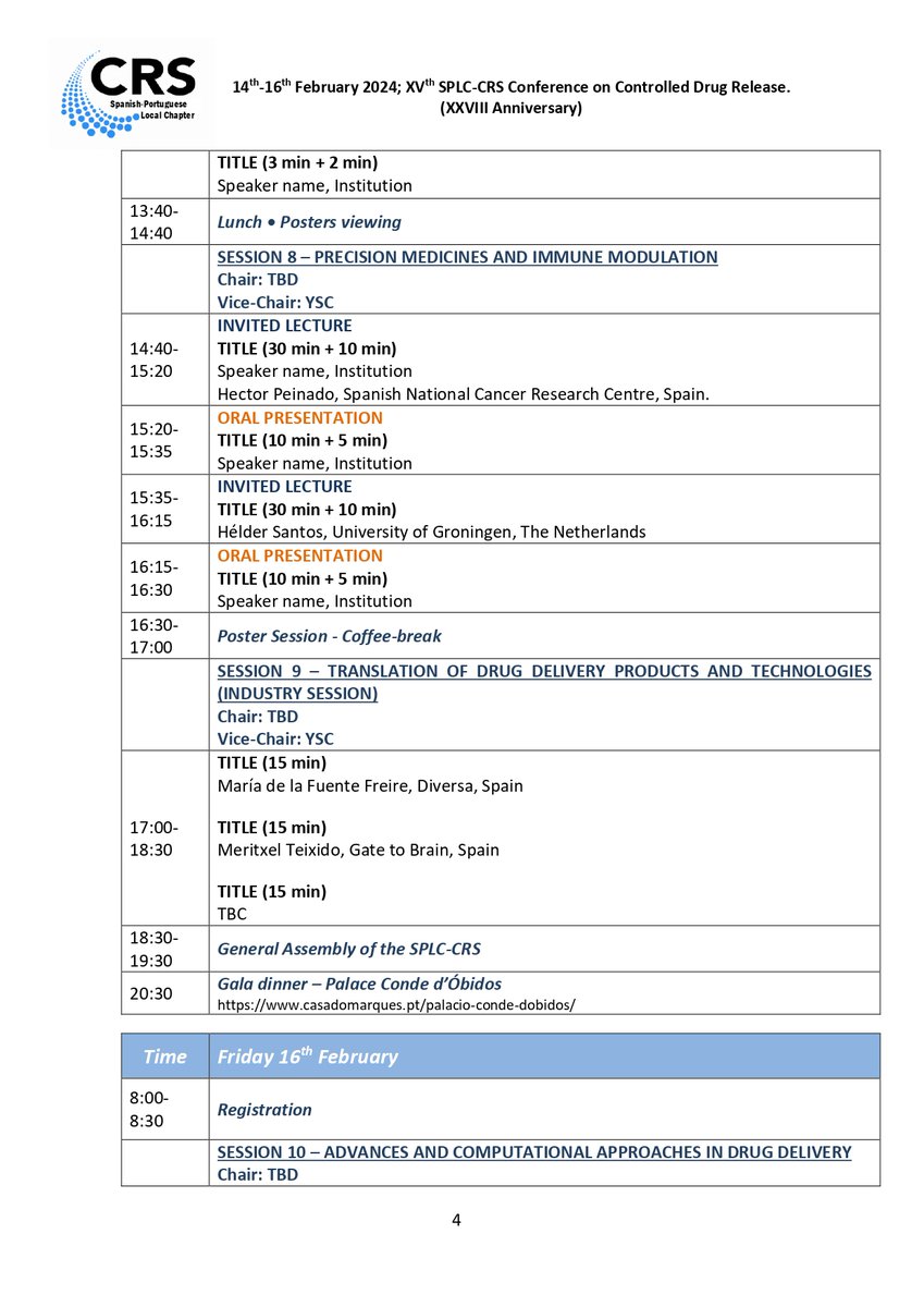📢Preliminary program of our XV Spanish-Portuguese Conference on Controlled Drug Delivery is released!  International invited speakers, Meet a Luminary session, and much more! ⚠️Register until January 15th (early bid fees!) meeting2024.splc-crs.org/registration/