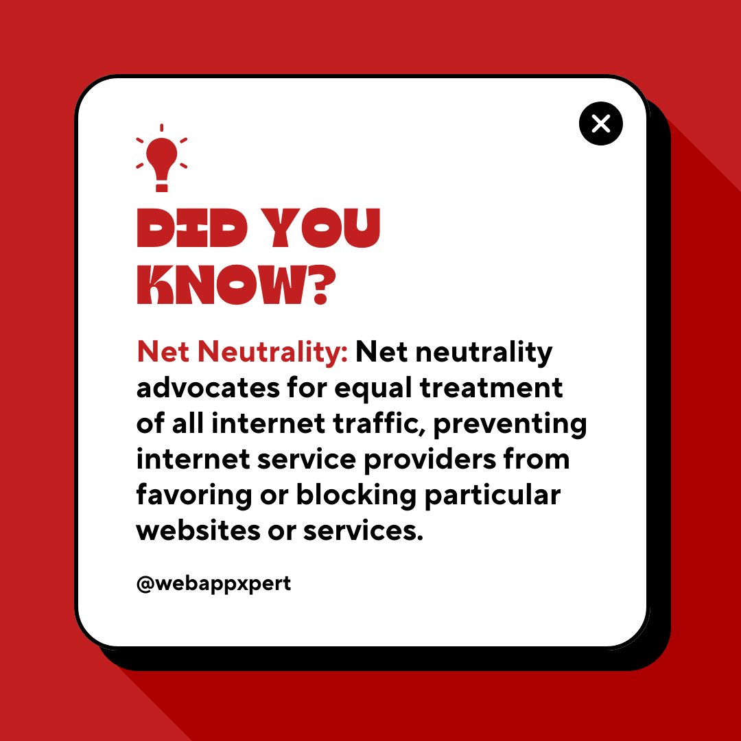 Webappxpert's tweet photo. do you know the meaning of term "Net Neutrality"?👩🏻‍��

#DidYouKnow #FactsMatter #Website #WebsiteDevelopment #tech https://t.co/U6xVXBK8EE