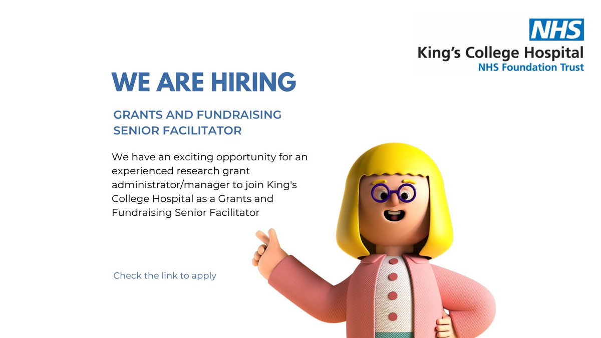 JOB ALERT: Grants and Fundraising Senior Facilitator @KingsCollegeNHS 🕘Fixed Term (2 Years) 💷£42,471 - £50,364 PA ⏲️10 January 2024 Apply ➡️bit.ly/3H4jX3R #Jobs #hiring