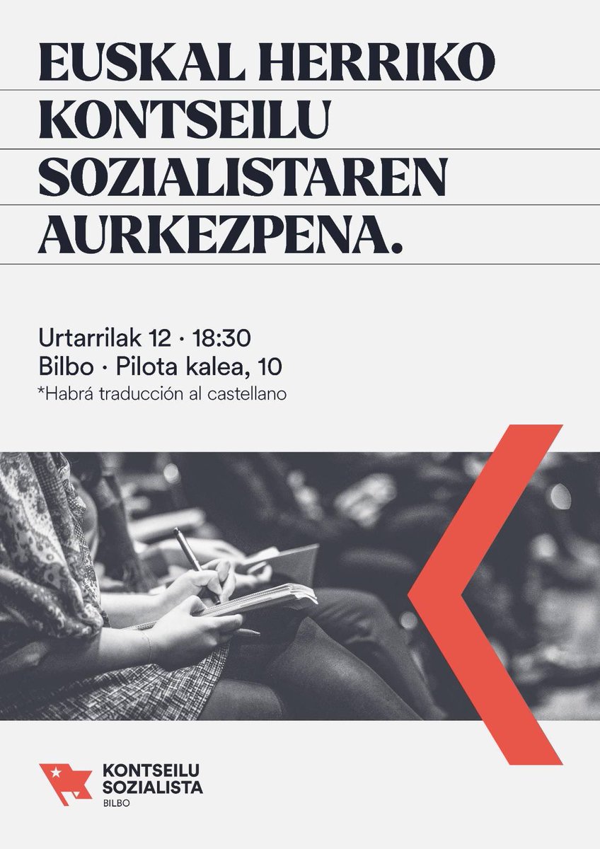 Kontseilua_Bilb's tweet photo. EUSKAL HERRIKO KONTSEILU SOZIALISTAREN AURKEZPENA | 

🗓️ Urtarrilak 12
🕜 18:30
📍 Pilota kalea, 10 https://t.co/OWeCOvWRzK