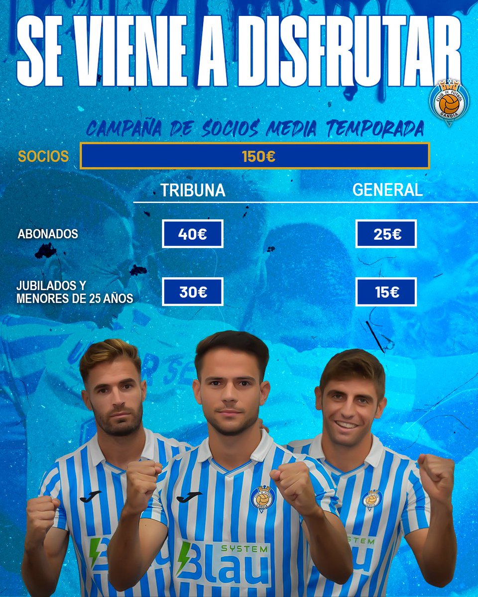 CF_Gandia's tweet photo. 𝐒𝐄 𝐕𝐈𝐄𝐍𝐄 𝐀 𝐃𝐈𝐒𝐅𝐑𝐔𝐓𝐀𝐑.

❗️Campaña de socios de media temporada 23-24.

📆 Desde este mismo lunes 8 de enero y sin fecha de fin de campaña.

ℹ️ Toda la información aquí👇 https://t.co/ig8wvSstLX