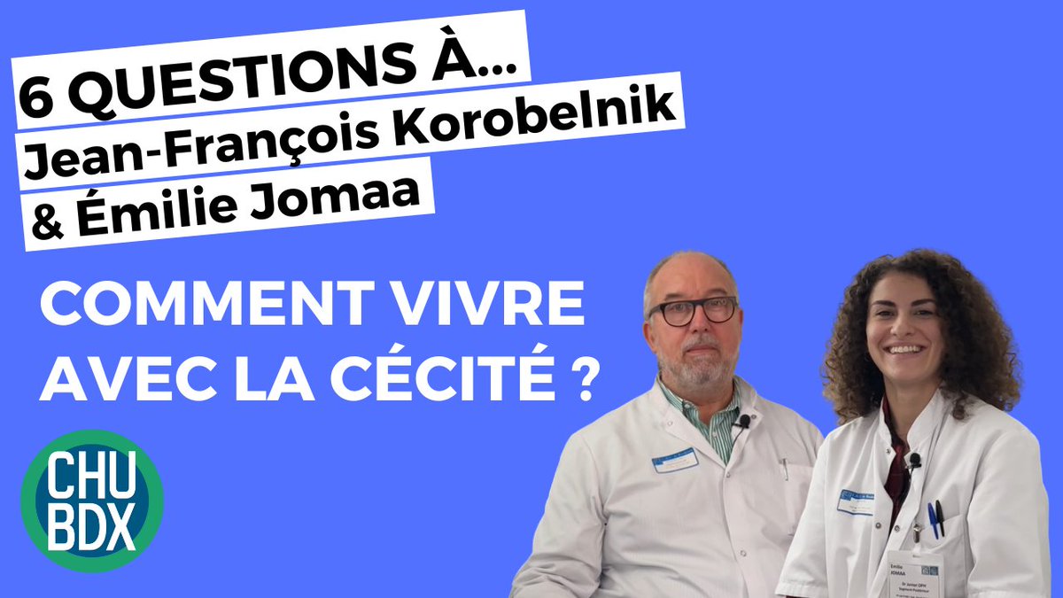 [#VIDEO] La #cécité : causes, traitements…  Comment vivre avec ? 👩‍🦯

📽️Le Pr <a href="/JFKorobelnik/">Jean-François KOROBELNIK</a>  et Dr Émilie Jomaa, ophtalmologistes au <a href="/CHUBordeaux/">CHU de Bordeaux</a>, vous partagent leur expertise en répondant à 6 questions sur ce #handicap visuel !  

La vidéo👉youtu.be/TJaI7b1zHu8