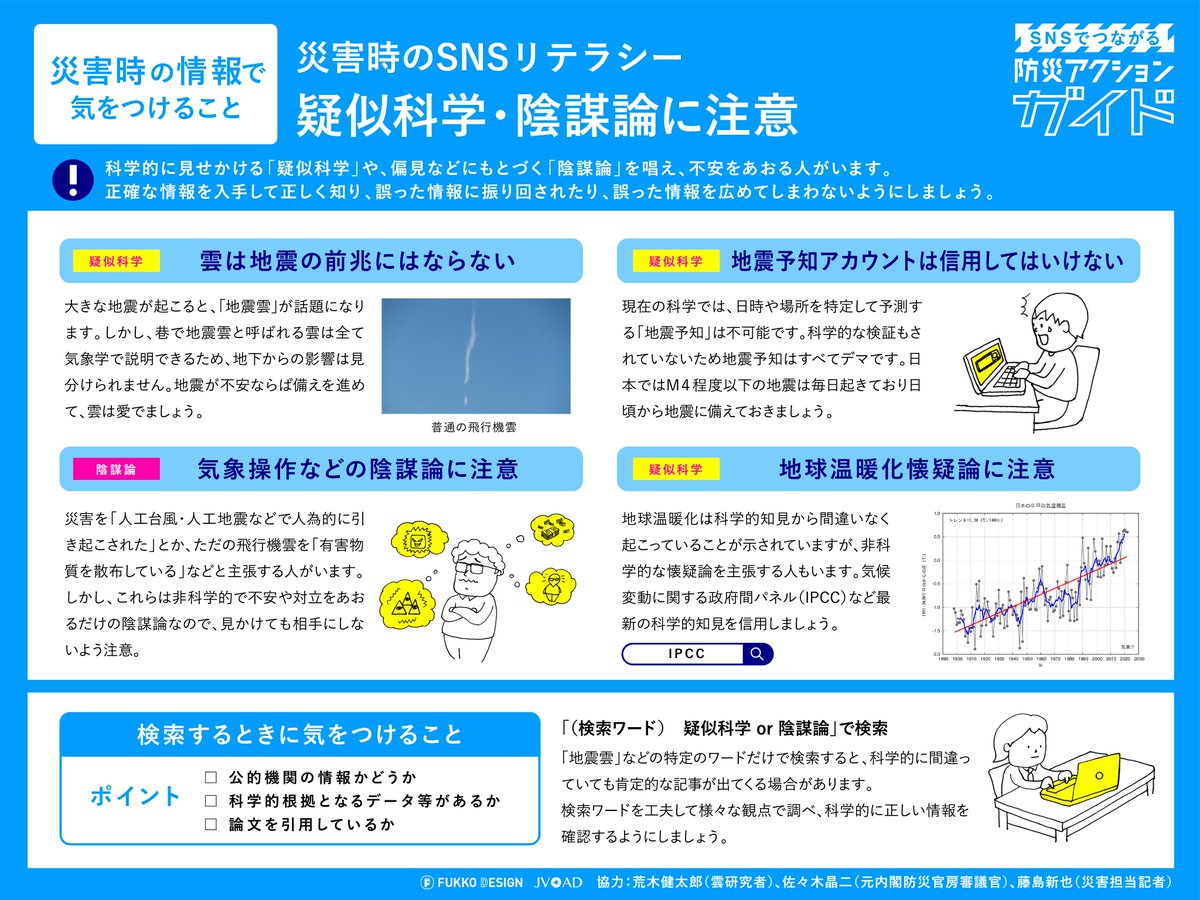 arakencloud's tweet image. 災害時のSNSリテラシーについてまとめたものです。
大きな災害の直後はデマが流れがちです。特に最近のX（旧Twitter）では広告収入目的で情報拡散をするアカウントが増えており、注意が必要です。リポスト前にいったんひと呼吸おいて、リポストしていい投稿かどうかを確認しましょう。