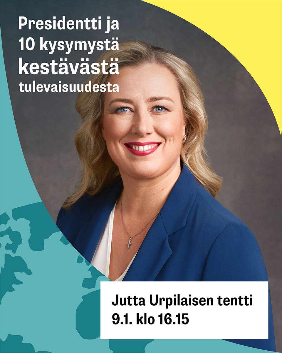 Ensi viikon tiistaina on aika esittää presidenttiehdokas Jutta Urpilaiselle 10 kysymystä kestävästä tulevaisuudesta – tervetuloa seuraamaan yksilötenttiä 9. tammikuuta kello 16.15. @JuttaUrpilainen #KestäväTulevaisuus #Presidentinvaalit Ilmoittaudu: buff.ly/3TNI9ih