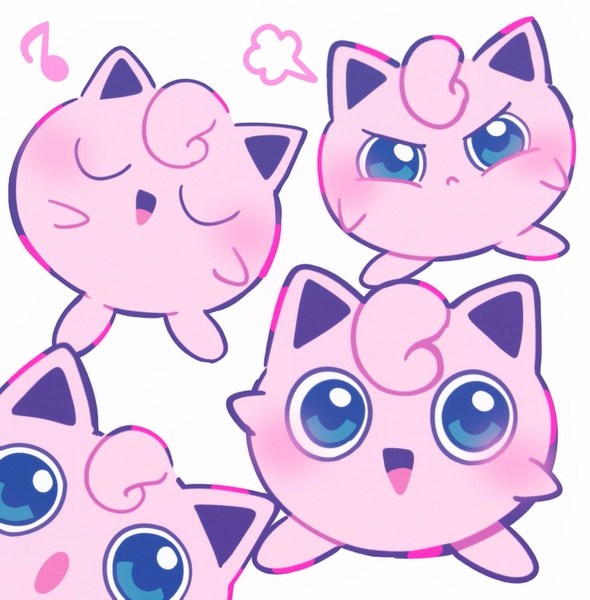 jigglypuff no humans pokemon (creature) open mouth blue eyes blush closed eyes white background  illustration images