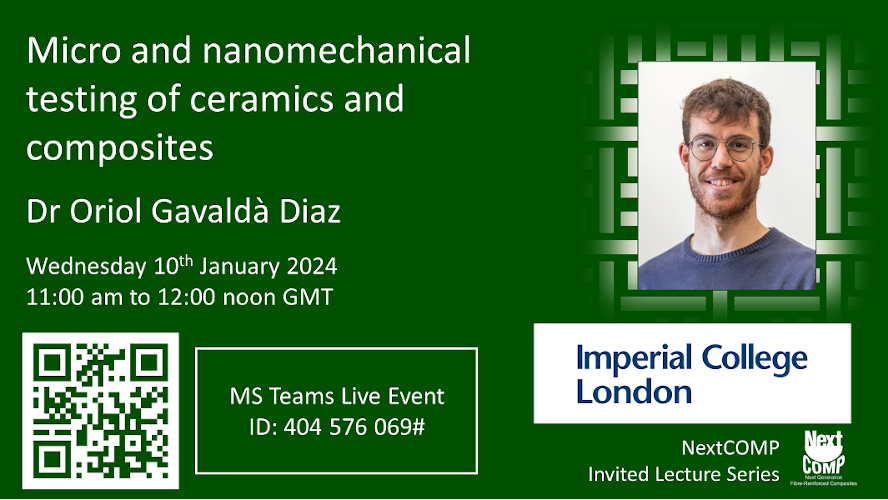 Imperial Aeronautics (@aeroimperial) on Twitter photo Next week: <a href="/GavaldaOriol/">Oriol Gavalda Diaz</a> (<a href="/ImpMaterials/">Imperial Materials</a>), will present on new small-scale testing methods for understanding failure and properties of composite & ceramic materials.
🕚 Date: Weds 10 Jan, 11am to 12pm (GMT)
🏢 Location: RSM 131 & Online
💻 More info: nextcomp.ac.uk/pages/news Next week: <a href="/GavaldaOriol/">Oriol Gavalda Diaz</a> (<a href="/ImpMaterials/">Imperial Materials</a>), will present on new small-scale testing methods for understanding failure and properties of composite & ceramic materials.
🕚 Date: Weds 10 Jan, 11am to 12pm (GMT)
🏢 Location: RSM 131 & Online
💻 More info: nextcomp.ac.uk/pages/news