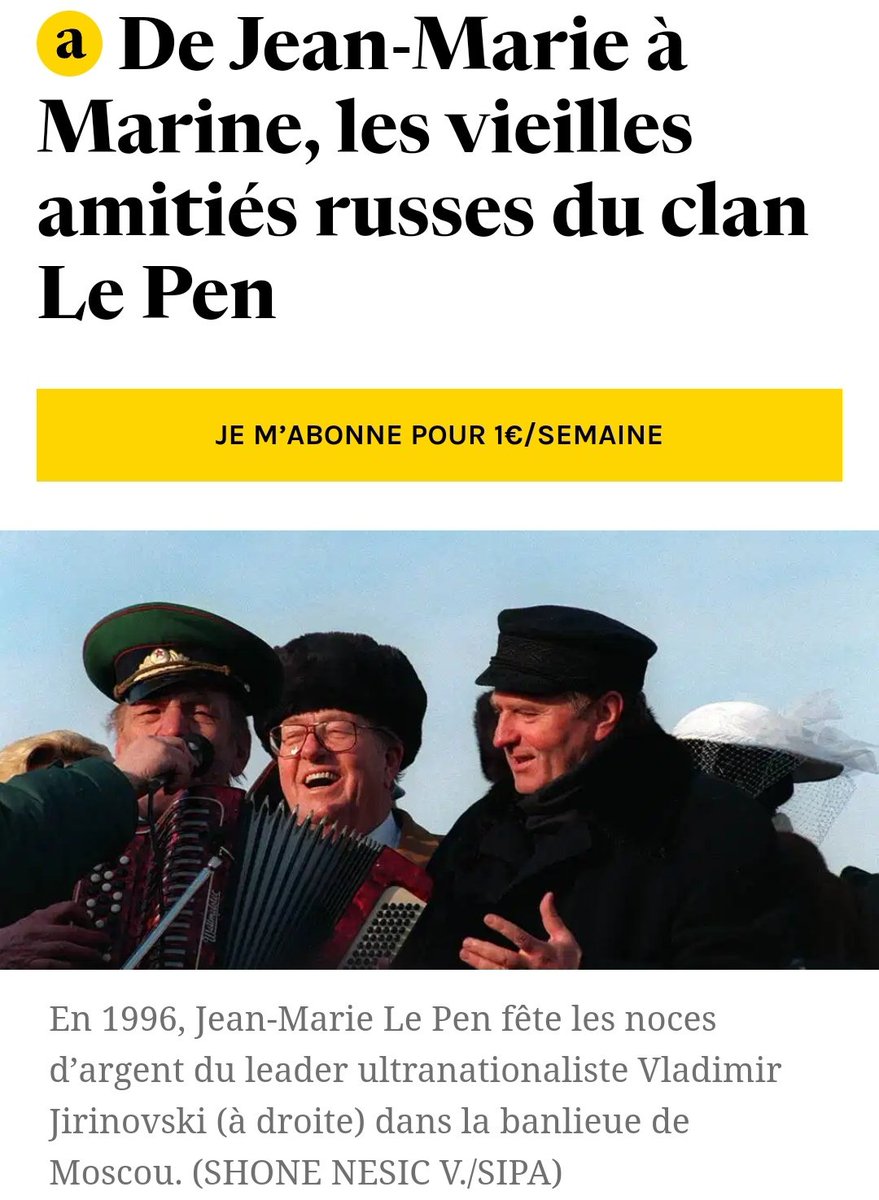 JBOOVII's tweet image. Les liens entre le RN et la 🇷🇺 ne datent pas de Marine Le Pen
La fille est devenue la courroie de transmission mais avant ça le père était l&apos;alternateur! 
50 ans que cette famille en passant par Marion collabore et prend ses ordres de Moscou
#MarinePoutine
nouvelobs.com/election-presi…