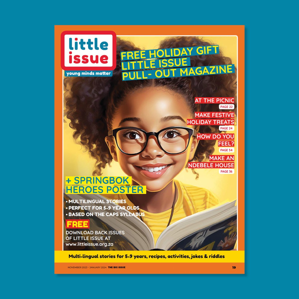 littleissue_sa's tweet photo. Kids, teachers and parents have big love for the little issue! Get a free little issue pullout magazine in The Big Issue holiday bumper edition.
It’s filled with stories, games, recipes and more, created especially for children from the ages of 5 to 9. Perfect for the holidays 🎉 https://t.co/DEm01VNFq4