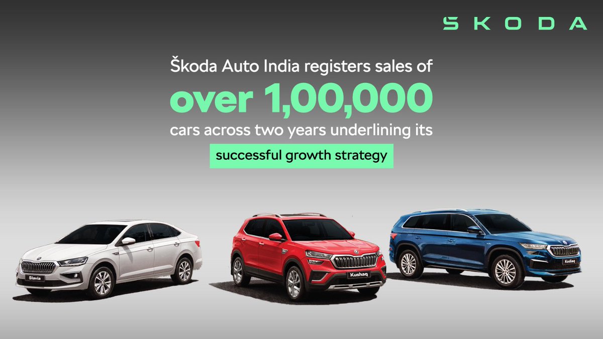 Škoda Auto India’s successful growth strategy with locally developed and produced #SkodaKushaq and #SkodaSlavia helps to register sales of over 1,00,000 cars across two years. #SkodaKodiaq records the highest-ever annual sales in 2023.

#SkodaIndia100000