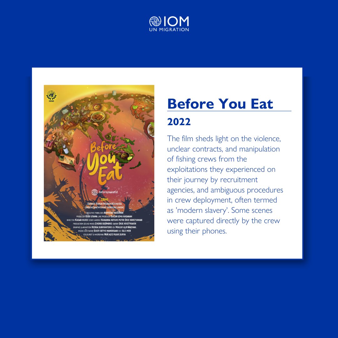 IOMIndonesia's tweet photo. Learning #TraffickinginPersons in the fishing industry helps people make ethical choices when buying #seafood.

"Before You Eat" by @sbmi_dpn reveals what goes on in fishing vessels with the challenges faced by workers &amp; harmful practices in the industry: https://t.co/VeJi5Fj2n5 https://t.co/96aD2trLqU