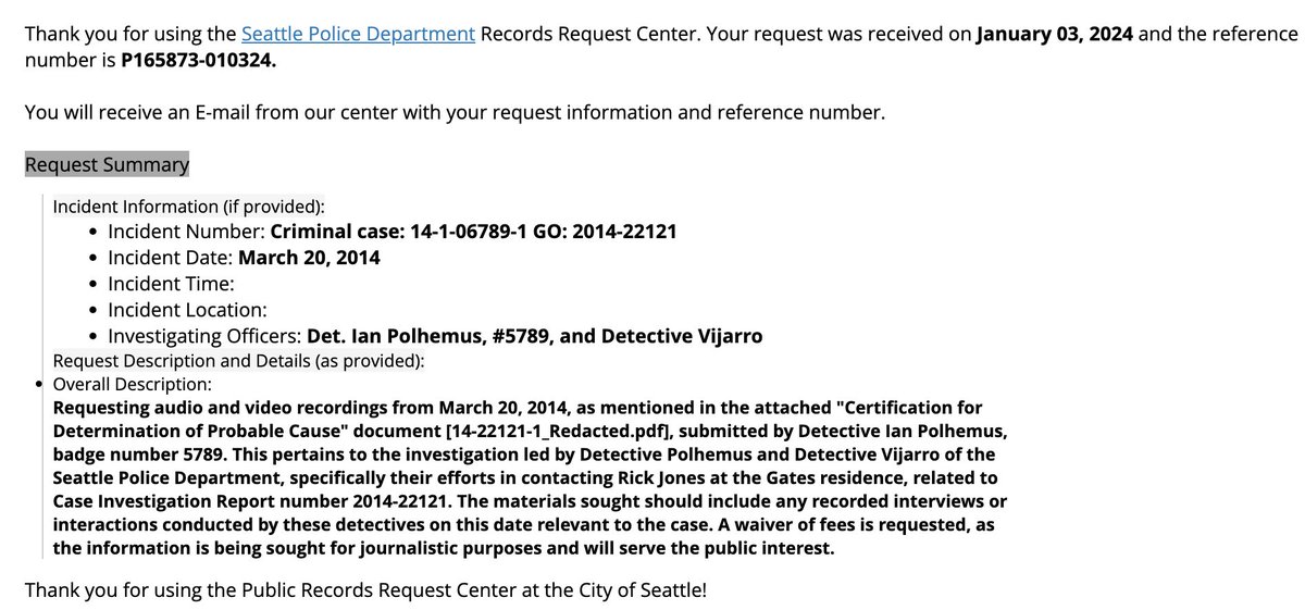 namelyliberty's tweet photo. A public records request has been made to Seattle PD for audio/video recordings of Rick Allen Jones' confession, interviewed at the Gates mansion—his workplace—as his home was searched, uncovering 6,000+ child porn images. Awaiting SPD's response.
#RickAllenJones #BillGatesiii https://t.co/dvsPRajx4S
