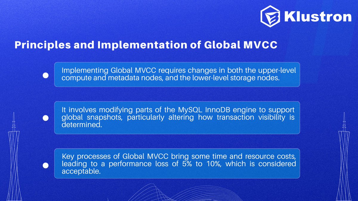 Klustron's tweet photo. Discover #Klustron's GlobalMVCC: It enhances #MySQL InnoDB for global snapshots, with an acceptable 5%-10% performance impact. Learn more about #GlobalMVCC and its database improvements.

👉https://t.co/bS5ptKkX10 https://t.co/Iyl6C7IIqF