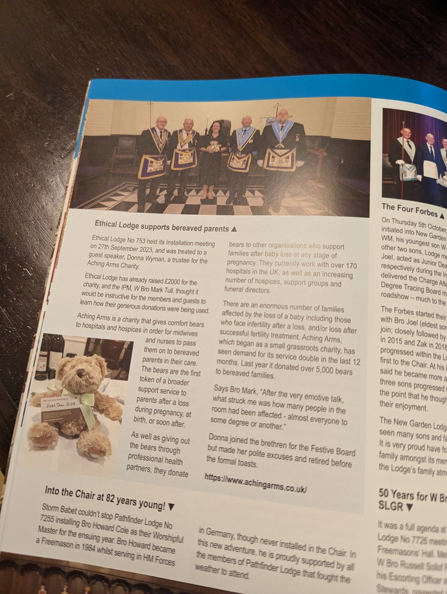 AshlarRough's tweet photo. Lovely little write up in Arena Magazine about Ethical Lodges contribution to @AchingArms..
A beautiful talk recieved, not a dry eye in the house..
#LondonFreemasons #MetGL #MasonryUniversal https://t.co/q4n2wWEW98
