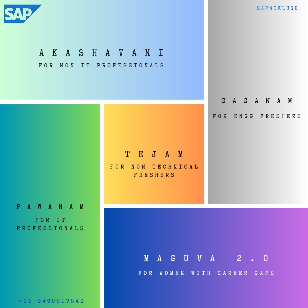 Sap4Telugu's tweet image. Build your ability to identify future business changes and develop a competitive advantage for your sap career with our unique & customized training programs.
#SAP
#MSDynamics
#SAP4Telugu
#Akashavani
#Gaganam
#Maguva2.0
#Pawanam
#Tejam