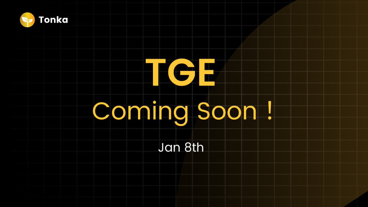 tonkafinance's tweet photo. $TOKA TGE is set!

Mark your calendars for January 8th! 🚀 https://t.co/ZVgbI8FDot