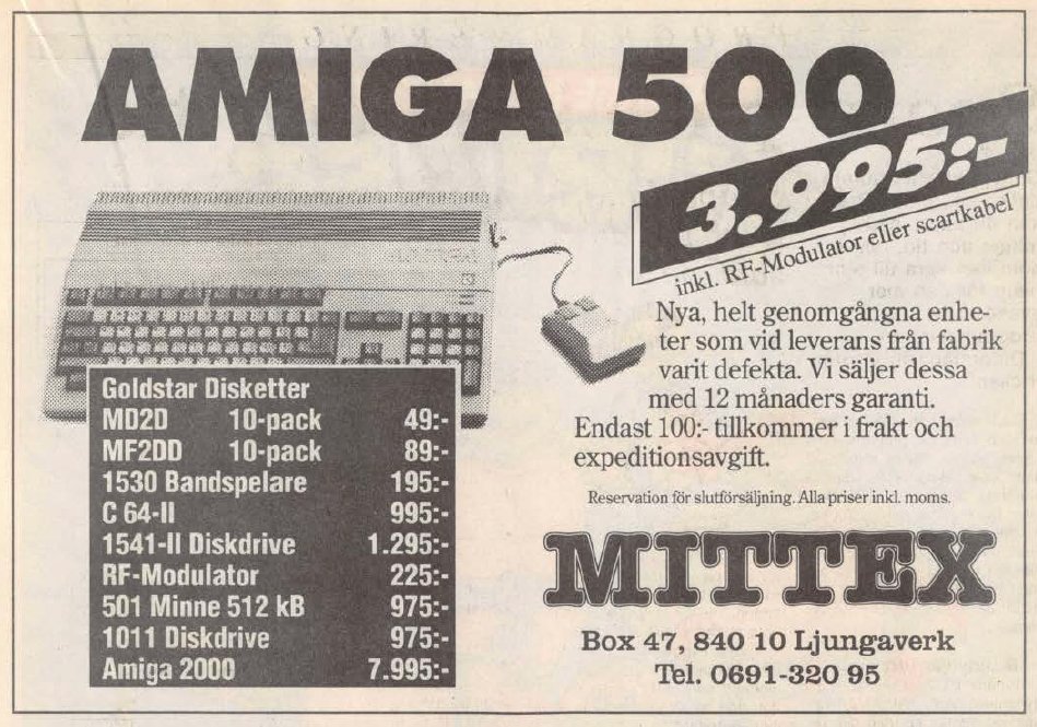 TakodanTweets's tweet image. Another Swedish store in 1990 selling #Commmodore #Amiga500. This one called #Mittex and as you can see, the Amiga was a hot item in 1989-1990.