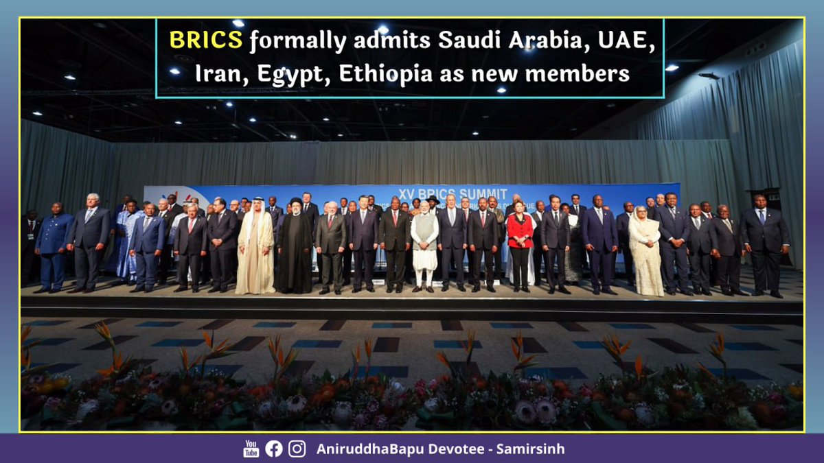 samirsinh189's tweet image. #BRICS formally admits Saudi Arabia, UAE, Iran, Egypt, Ethiopia as new members to become 10-nation bloc. 25 more have applied. BRICS strategic heft grows.

Through #dedollarization &amp;amp; multipolarization, world continues towards #MultiPolarWorldOrder with end of Western dominance.