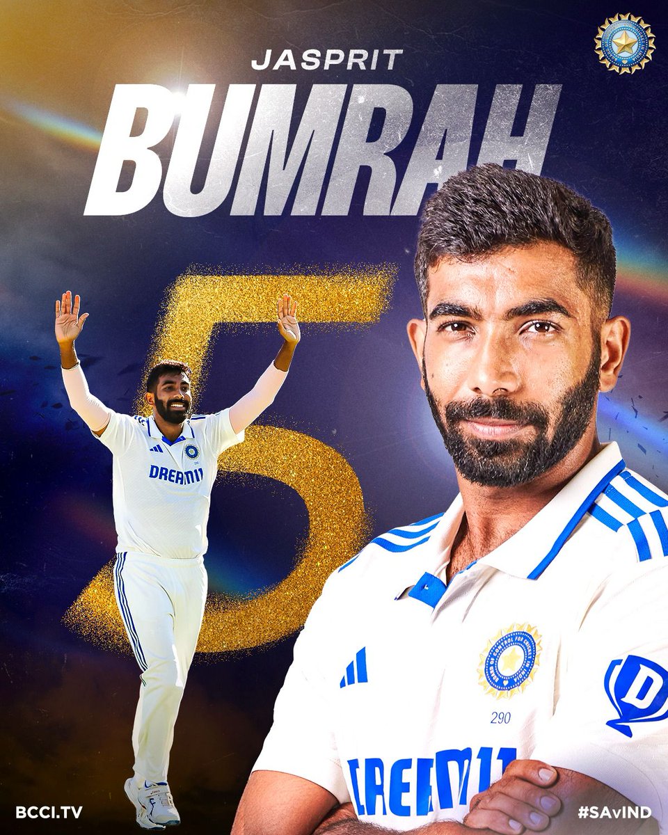 BCCI's tweet photo. That's a brilliant FIVE-WICKET HAUL for @Jaspritbumrah93 🔥🔥

His second at Newlands Cricket Ground and 9th overall.

#SAvIND https://t.co/Y6H4WKufoq