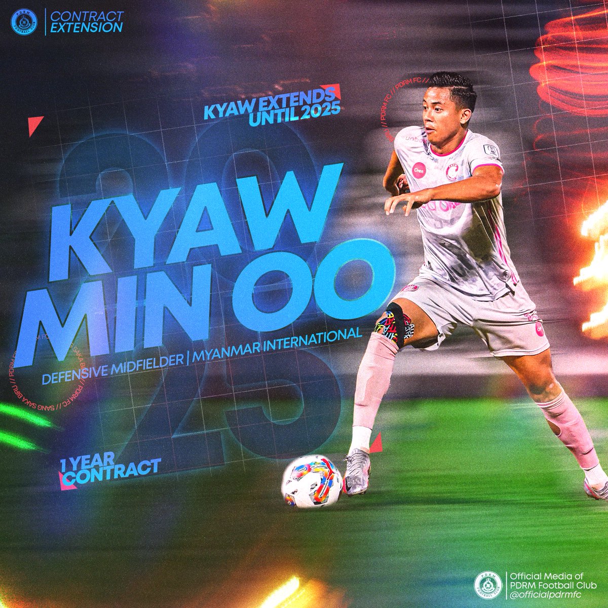 pdrmfcmy's tweet photo. KYAW MIN OO IS STILL A COP โ๐ป
We are delighted to announce the contract extension of Myanmar international midfielder, Kyaw Min Oo to a 1 year contract. He will be with us until 2025! ๐ฒ๐ฒ
#pdrmfc #sangsakabiru #upthecops #atourownpace https://t.co/68JsPB4L3B