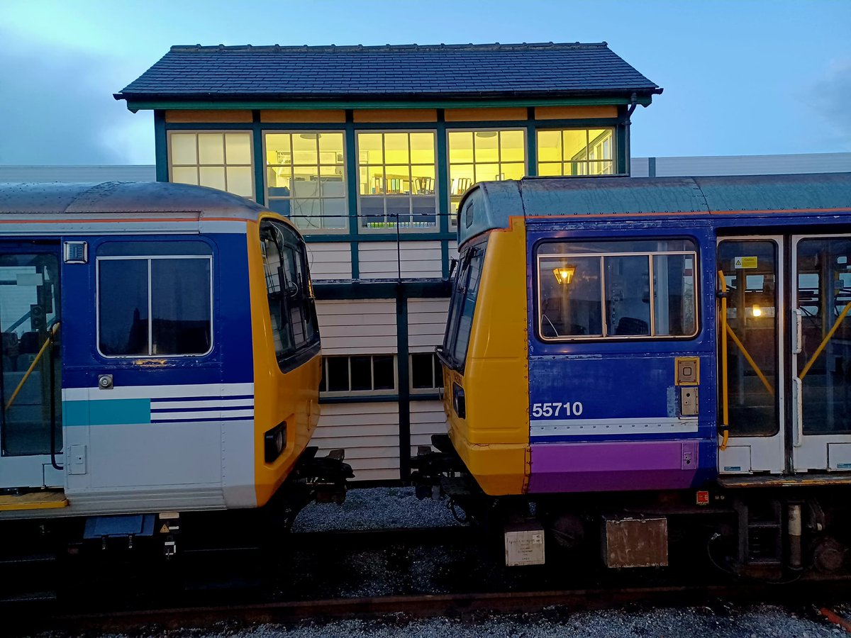 WensleydaleRail's tweet image. “Let’s Meet at the Signal Box”. A moody shot of our #class142 and #class143 Pacers outside the Leeming Bar Signal Box!

📸Alan Hinkes OBE

#pacertrain #britishrail #wensleydalerailway #trainspotting #yorkshire #railway #yorkshiredales
