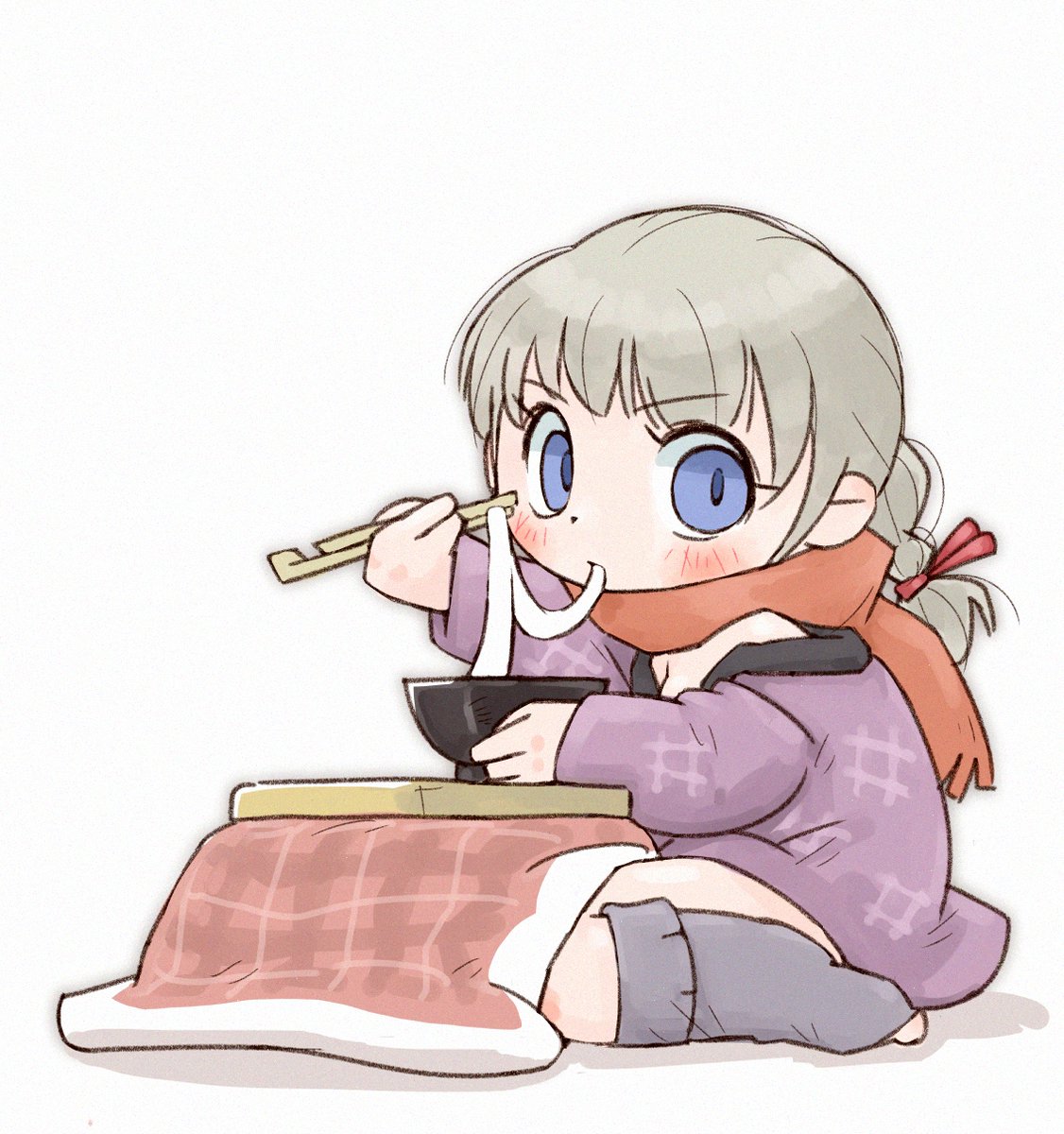 「こたつは小さいほうがいいw ブリとカツオ菜は母の、かしわとカツオ菜は嫁の雑煮です」|しるくれのイラスト