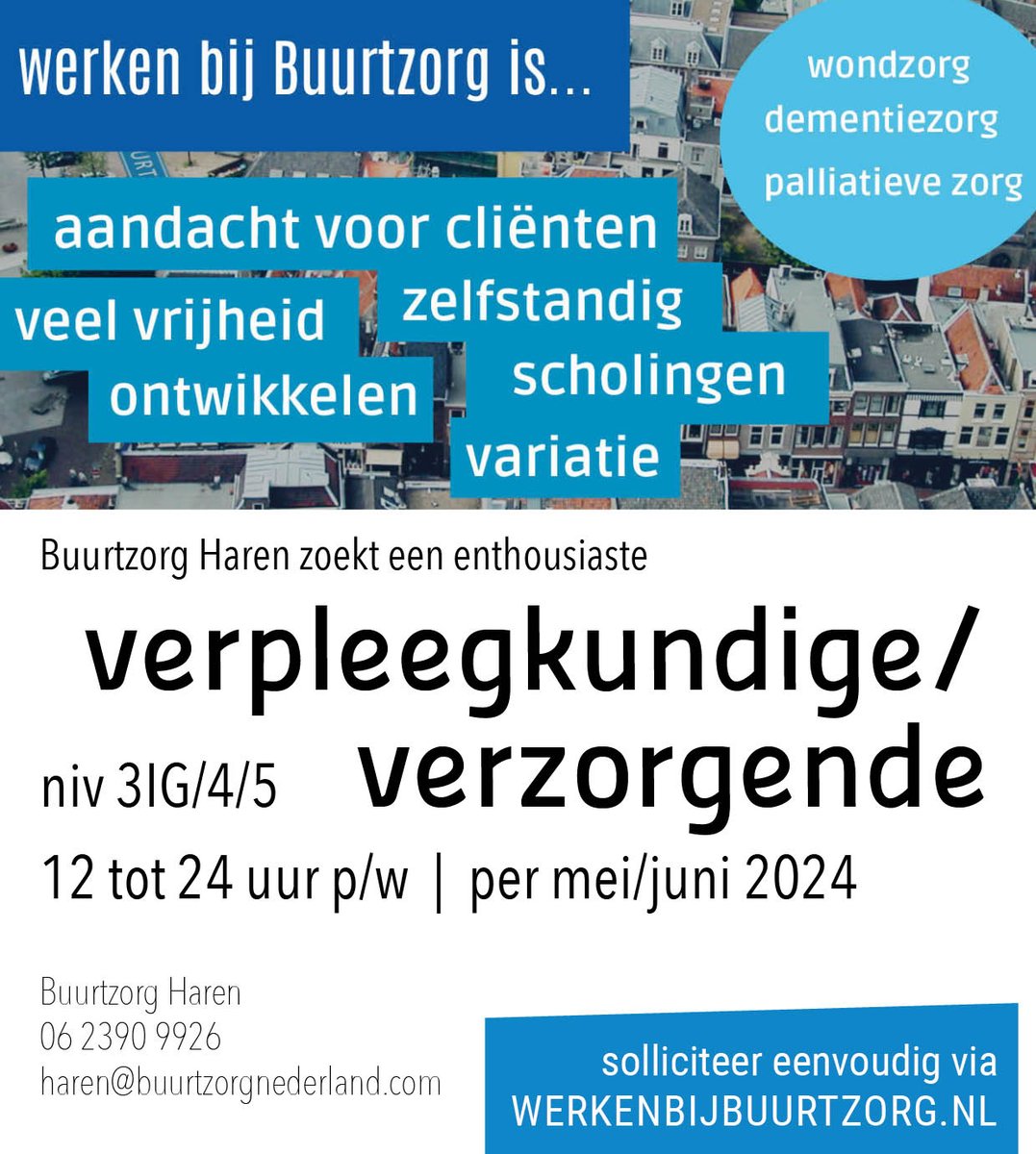 buurtzorg's tweet photo. Buurtzorg Haren is op zoek naar een fijne collega! Solliciteer eenvoudig via https://t.co/NayOidFpPb
#Buurtzorg #HAREN #hartvoordezorg #verpleegkundige #verzorgende #12tot24uurperweek #thuiszorg #ureninoverleg #werkenbijbuurtzorg #zelfsturing https://t.co/Urqc3FfaIC