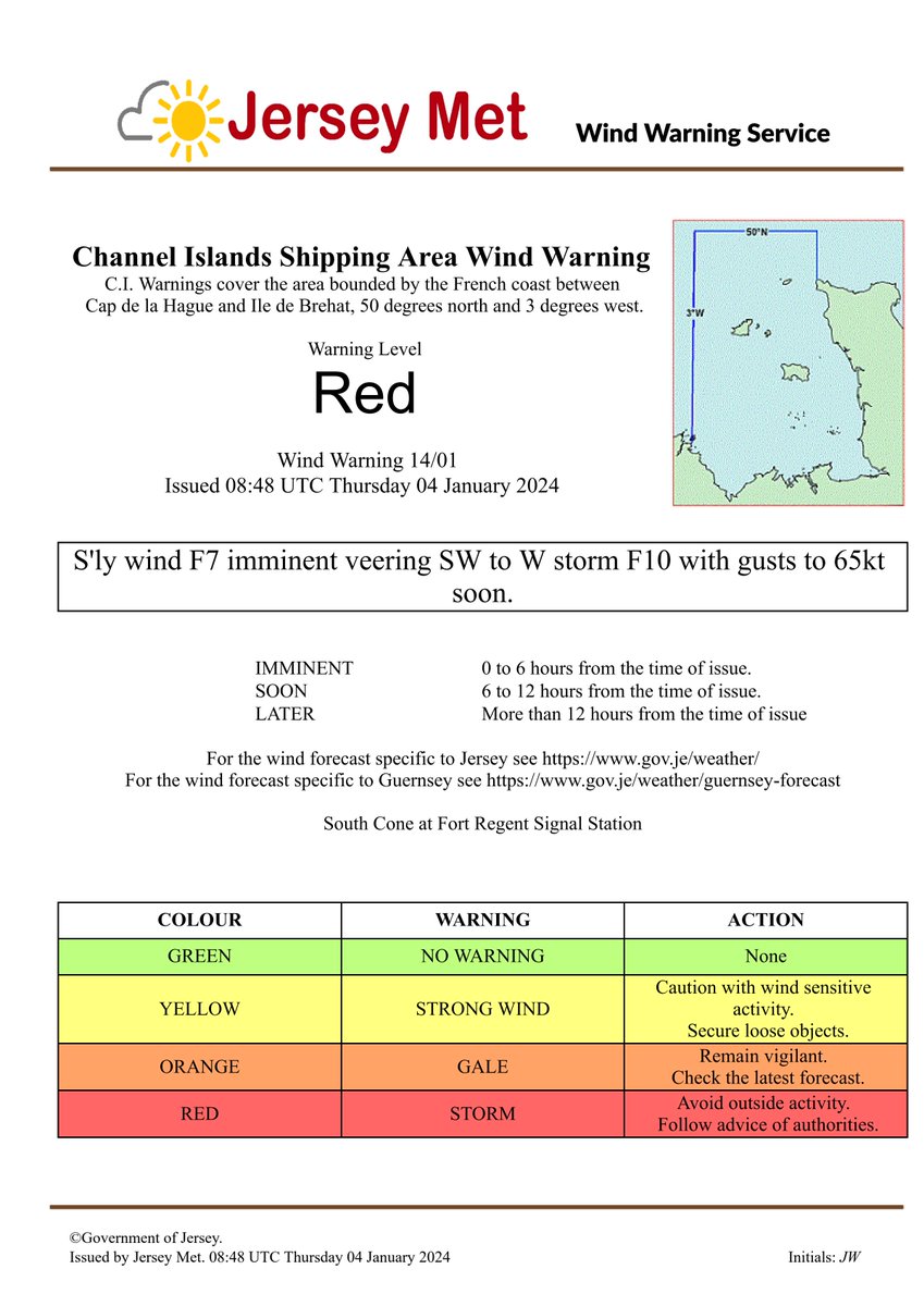 Wind Warning 14/01 issued 08:48 UTC Thursday 04 January 2024.