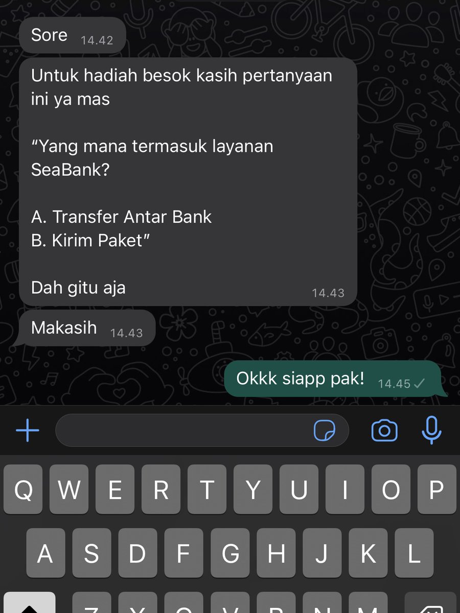 SeaBankID's tweet photo. Dapet bocoran nih dari atasan mimin 🤭

Buruan REPLY JAWABANMU (A/B) sebelum terciduk ngebocorin 🥶

Nanti mimin catet username-mu sebagai kandidat pemenang ✍️ https://t.co/4p2lYvBVrf