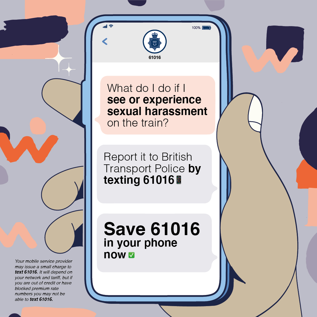 BTP's tweet photo. You can help end violence against women and girls.
Report any discomfort or harassment you witness on the British Transport Network. By reporting incidents, we create a safer community for everyone.
#SpeakUpInterrupt #VAWG #ReportAndSupport https://t.co/INqXhhT7Tp