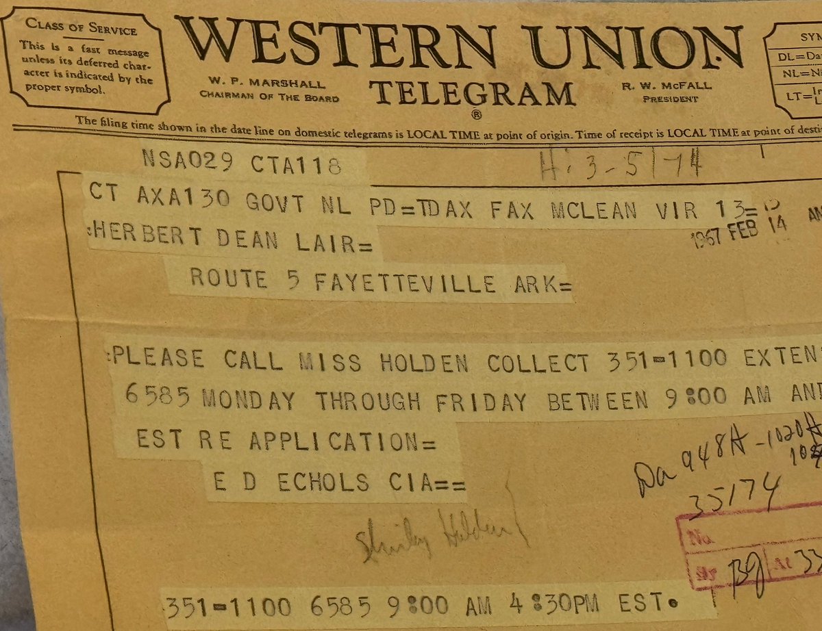 Circa 1967, telegram from @CIA finalizing job opportunity. 
I went to work in #Langley during the worst year ever 1968,in my lifetime. @DavidPogue @WillieGeist @alroker @HodaAndJenna @HarrySmith @nytimes @washingtonpost