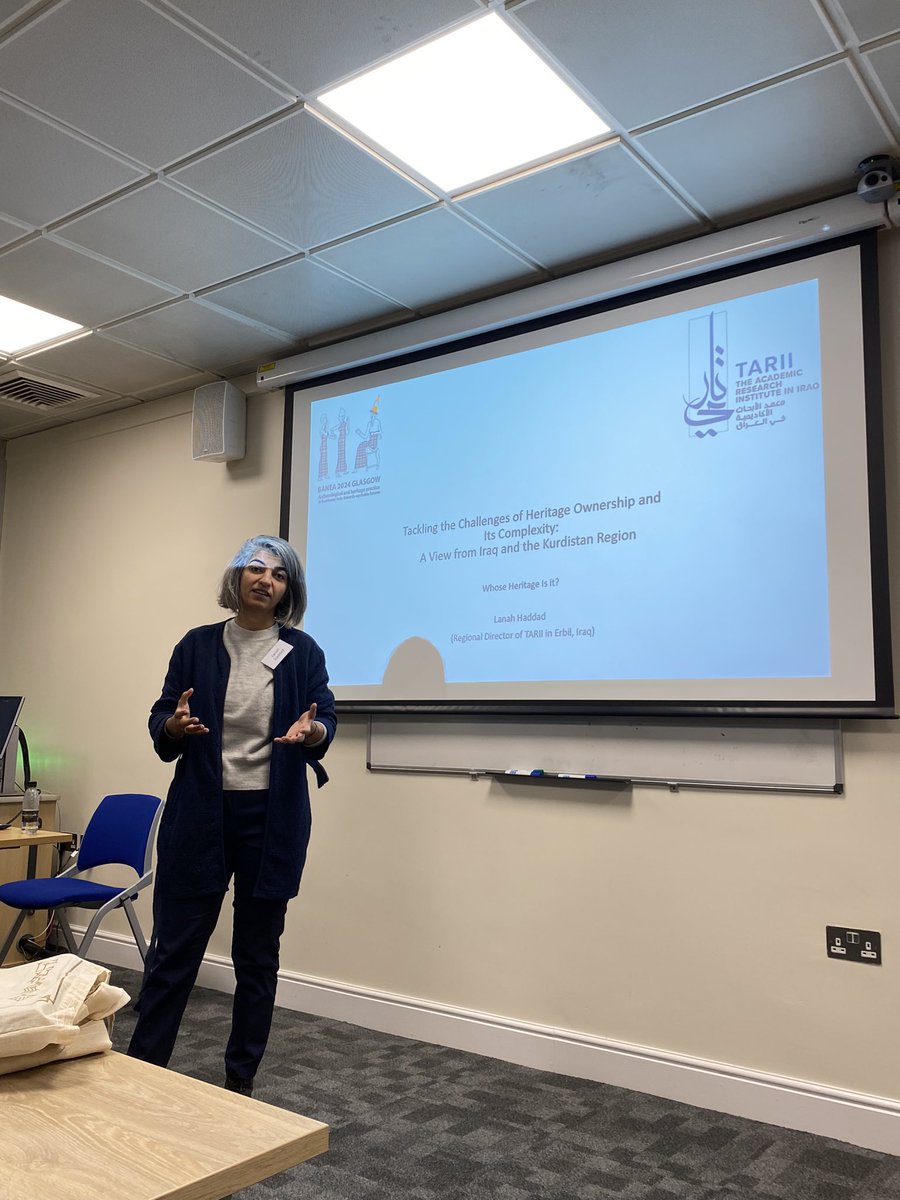Lanah Haddad, regional director of TARII in Erbil, presenting on the challenges of heritage ownership as viewed from Iraq and the Kurdistan Region #banea2024