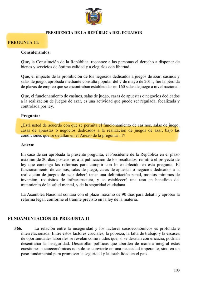 La improvisación -y los negocios- del Gobierno es tal, que:
- La pregunta 4 busca aumentar penas contra el crimen organizado para así lograr mayor seguridad.
- En sus fundamentos establece la relación entre crimen organizado y juegos de azar. 
- La pregunta 11 busca legalizar los