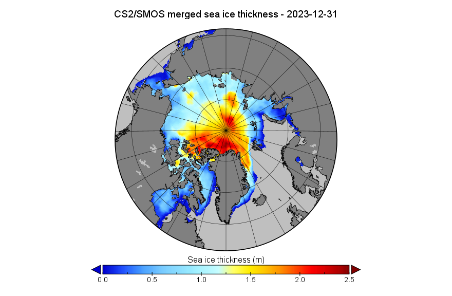 GreatWhiteCon's tweet photo. Here's an end of 2023 comparison between the "modelled" #PIOMAS #Arctic #SeaIce volume metric, and the "measured" #CryoSat2/#SMOS equivalent:
https://t.co/NCsdOcLiZ2
Plus the associated thickness maps: https://t.co/dxShIxG1k2
