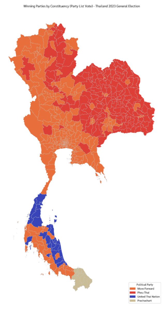 kenlmathis's tweet photo. Why is Thai politics like a plate with multiple fried eggs on it?

In a new article, @a2hicken, @naponjatu and I examine urban-rural dynamics at the 2023 general election in Thailand.

Here's a thread on our findings 🧵 https://t.co/4O43Vhk7kf