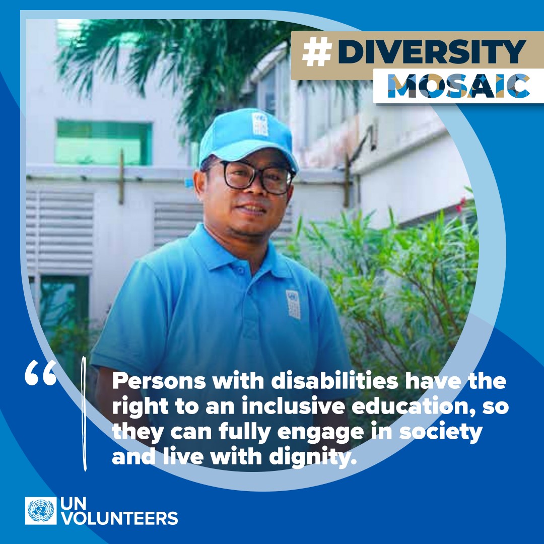 UNVolunteers's tweet image. ”The key challenge for persons with disabilities is access to education.” Vannda Slout, a UN Volunteer with @UNDPCambodia and a person with disabilities, provides technical support on disability inclusion projects with partner organizations. #BrailleDay 
🔗unv.org/sites/default/…