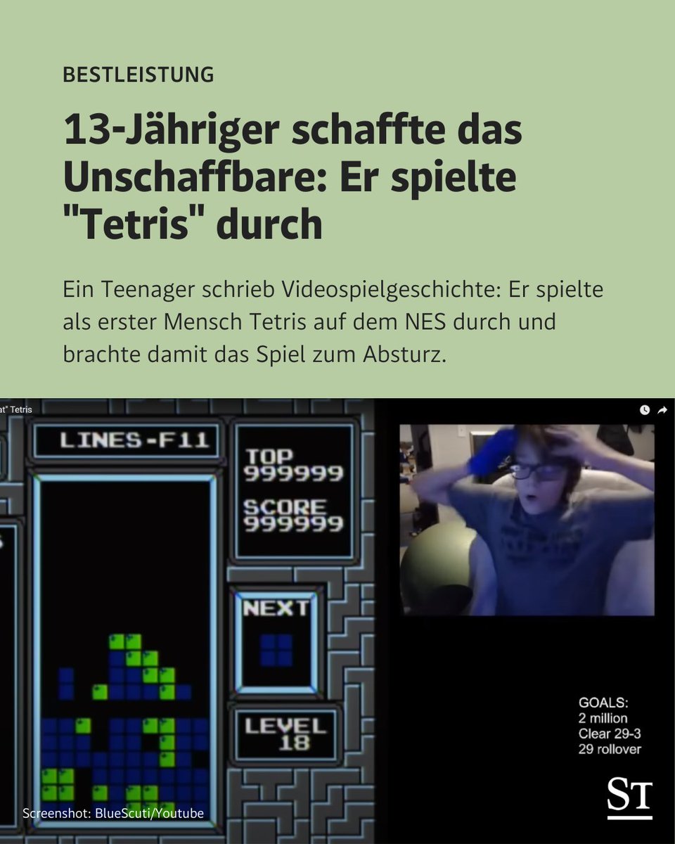 Ein Teenager schrieb Videospielgeschichte: Er spielte als erster Mensch Tetris auf dem NES durch und brachte damit das Spiel zum Absturz. derstandard.at/story/30000002…