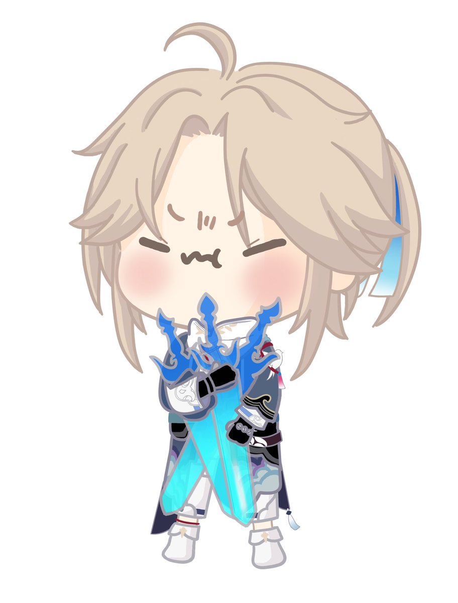1boy male focus chibi weapon solo sword closed eyes  illustration images
