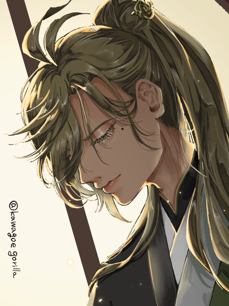 1boy male focus long hair solo seiza sitting japanese clothes  illustration images