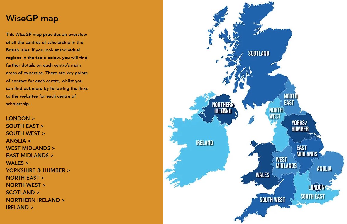 This helpful @wisegpcouk map provides the areas of expertise in Primary Care across centres of scholarship in the British Isles🔗wisegp.co.uk/wisegp-map