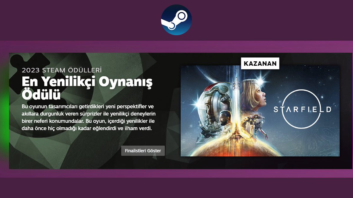 dogaclamaci's tweet photo. Alakasız oyunların kazanan olduğu Steam ödülleri saçmalığı en kısa sürede sağlam bir revizyon geçirmeli veya tamamen kaldırılmalı.

Görülmemiş bir deneyim yaşatmakla alakası olmayan hatta yılın en beğenilmeyen AAA oyunları arasında yer alan Starfield'a... https://t.co/G4Ir1Lz34T