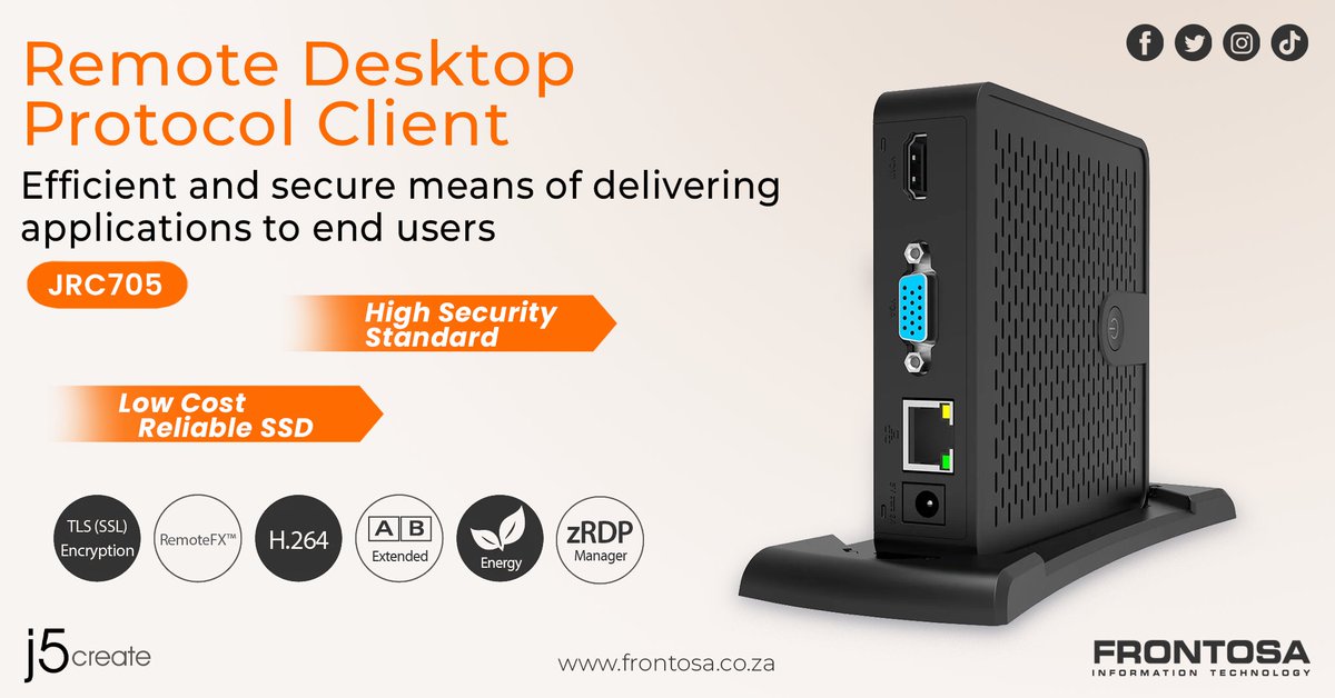 FrontosaSA's tweet photo. Enjoy a better operating experience with the JRC705 Remote Desktop Protocol Client. Check it out on our webiste!

#FrontosaIT #J5CREATE #JRC705 #RDPclient #hardware https://t.co/68dUkgfBa9