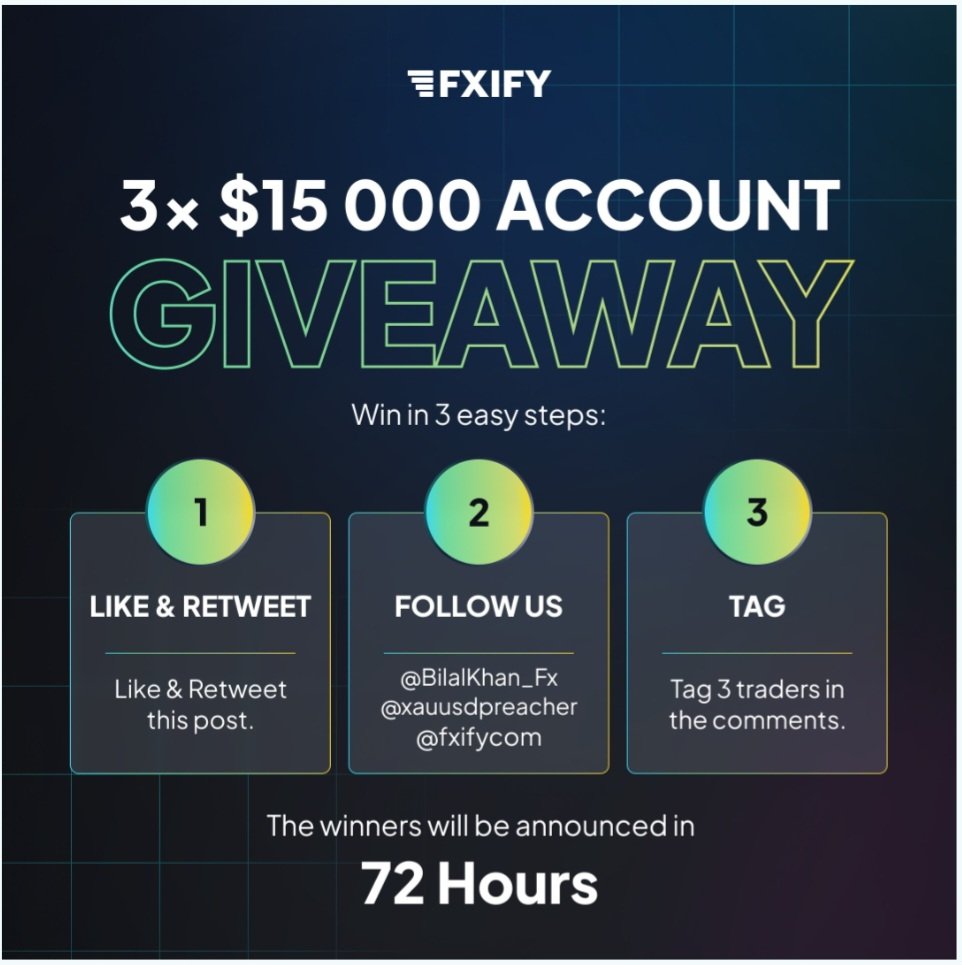BilalKhan_Fx's tweet photo. 🎉 Massive Giveaway 🎉

🎁3x15000$ 3 Phase Challenge Giveaway🎁

Rules to Follow💙

1️⃣. Follow Rules @BilalKhan_Fx ,@fxifycom ,@XAUUSDPREACHER ,@khalil_yks 

💙Must Follow
 @ronna256 @Covenanttrader1 @Sunshine_godson .

2️⃣. Like and Retweet
3️⃣. Tag 3 friend
4️⃣. Reply and Retweet @BilalKhanFx_2 pinned post and Follow Them Must.

Winners in 72 Hour 💙