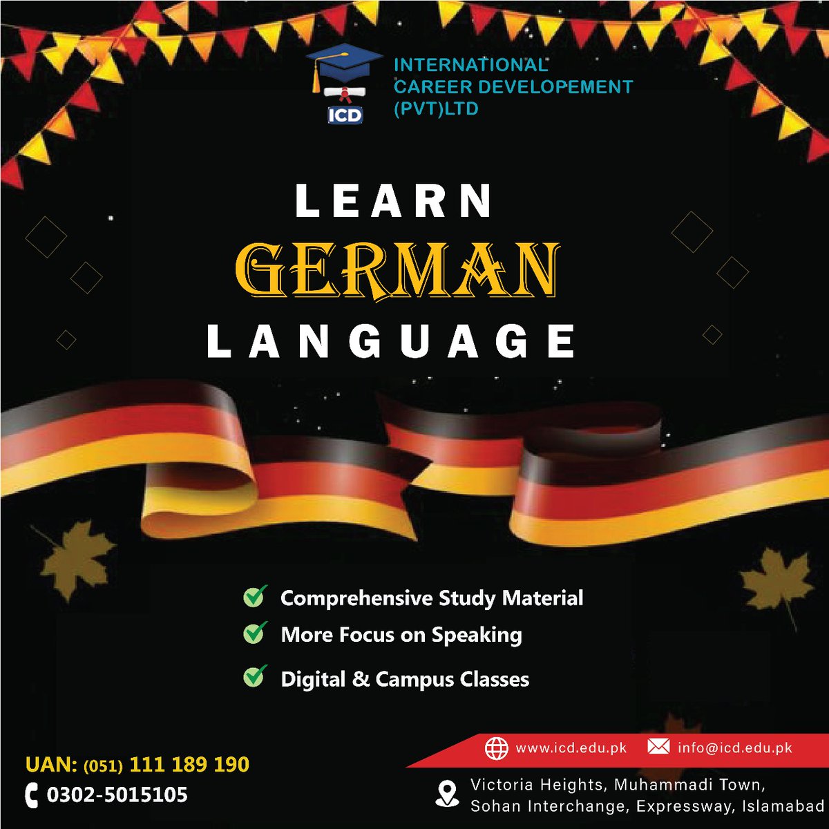 Icdpaks's tweet photo. Immerse yourself in the rich cultural heritage of Germany while mastering essential language skills. Our experienced instructors utilize engaging teaching methods, ensuring a seamless and enjoyable learning experience. 💬🎓 #GermanLanguage #LanguageClasses #CulturalImmersion https://t.co/YvDP1rToGj