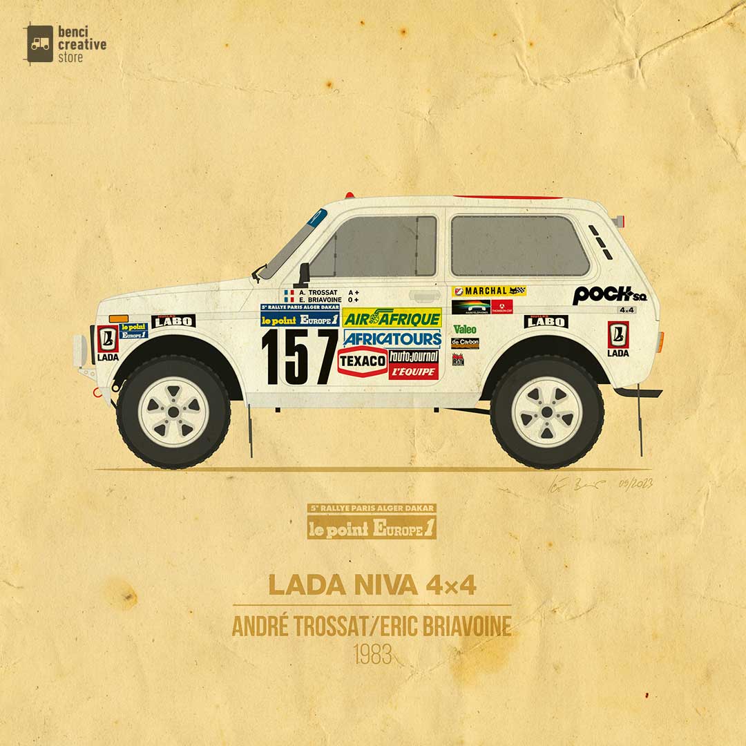 StefanBenci's tweet photo. #dakar1983
#LadaNiva - 2nd place in the car category🥈
N° 157 – André TROSSAT/Eric BRIAVOINE 🇫🇷
More: https://t.co/GNXjLsGPpb
#dakar #dakarclassic2024 #classicdakar #Dakar2024 #DakarLegends #Niva4x4 #LadaPoch #LePoint #Europe1 #LEquipe #AutoJournal #marchal #digitalart https://t.co/uSDZyBjcg3