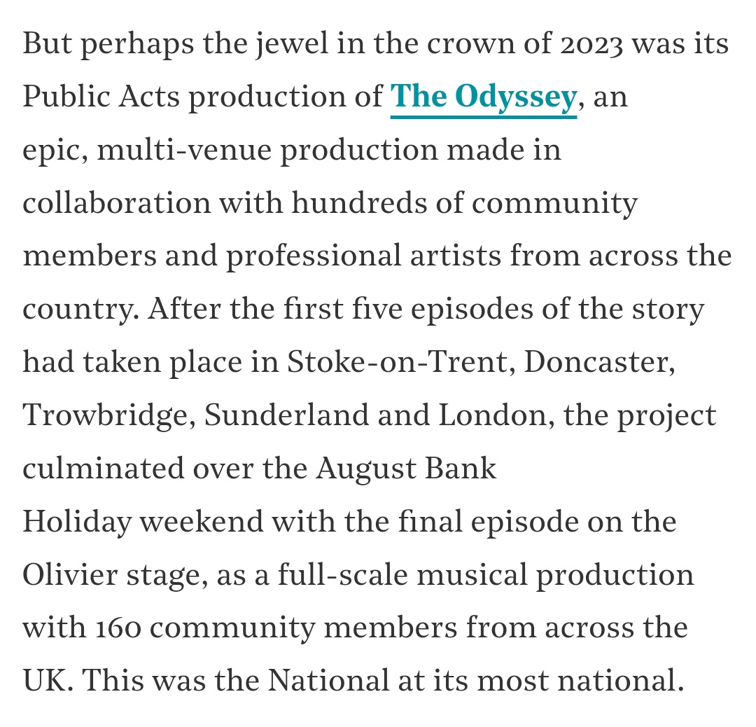 I might have slipped out of @TheStage 100, but this is more than made up for by the inclusion of EMILY LIM, aka the very best human on the planet. Delighted to see @NationalTheatre take the top spot, and Public Acts get their due.