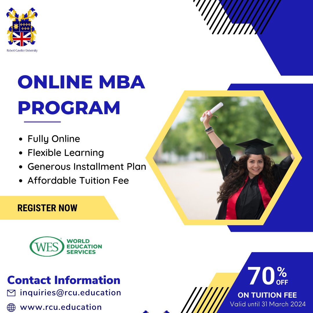 🚀 Level up your career with our Online MBA - the gateway to limitless possibilities! 🎓 

📩 Email: inquiries@rcu.education

📞 Phone: +1(504) 502-8250

.

.

.

#DigitalMBA #LeadershipMastery #CareerElevation #OnlineLearningHub #MBAQuest #GlobalMindset