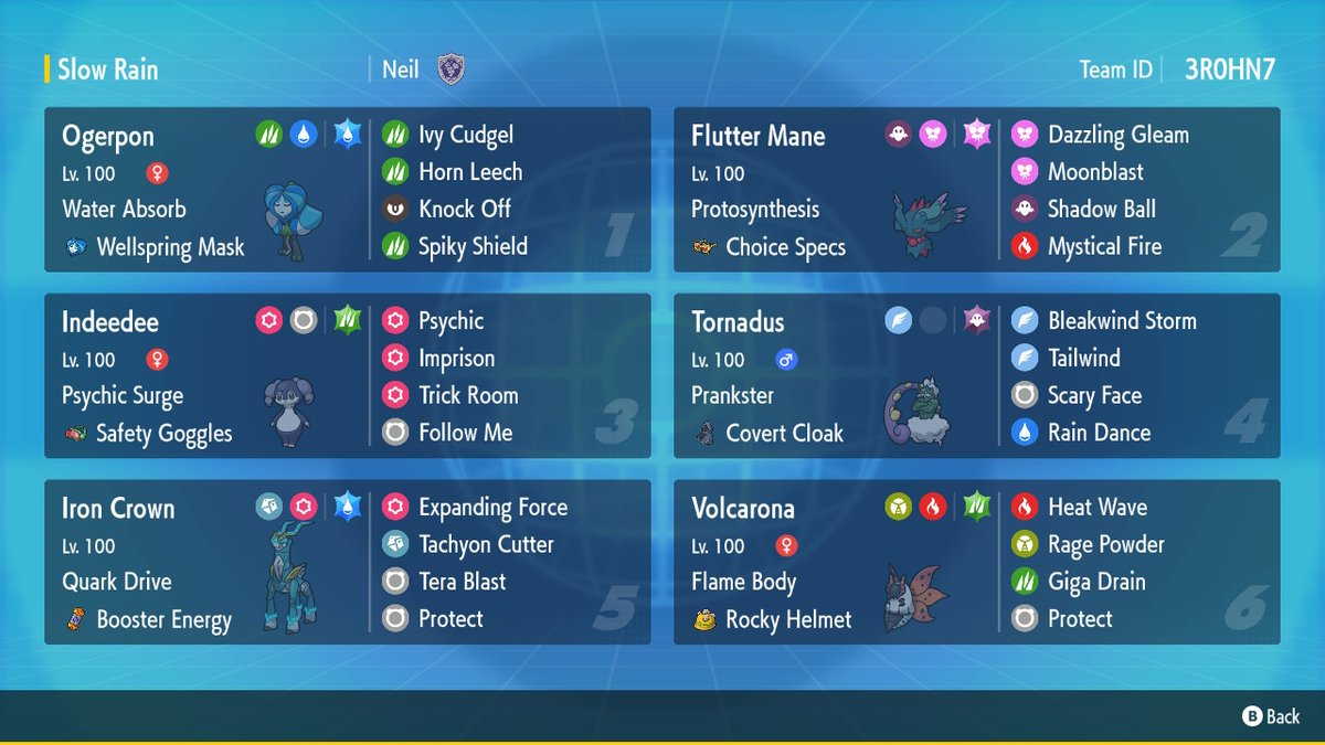 icewasabiii's tweet photo. Top 100 with the team! Volcarona is the mvp and also Iron Crown. Encountered 2 minimize costar gimmicks but luckily Iron Crown doesnt miss with Tachyon Cutter! :) Back to shiny hunting! #RegulationF #VGC #PokemonScarletViolet #NintendoSwitch https://t.co/2bjrW3Bk8A