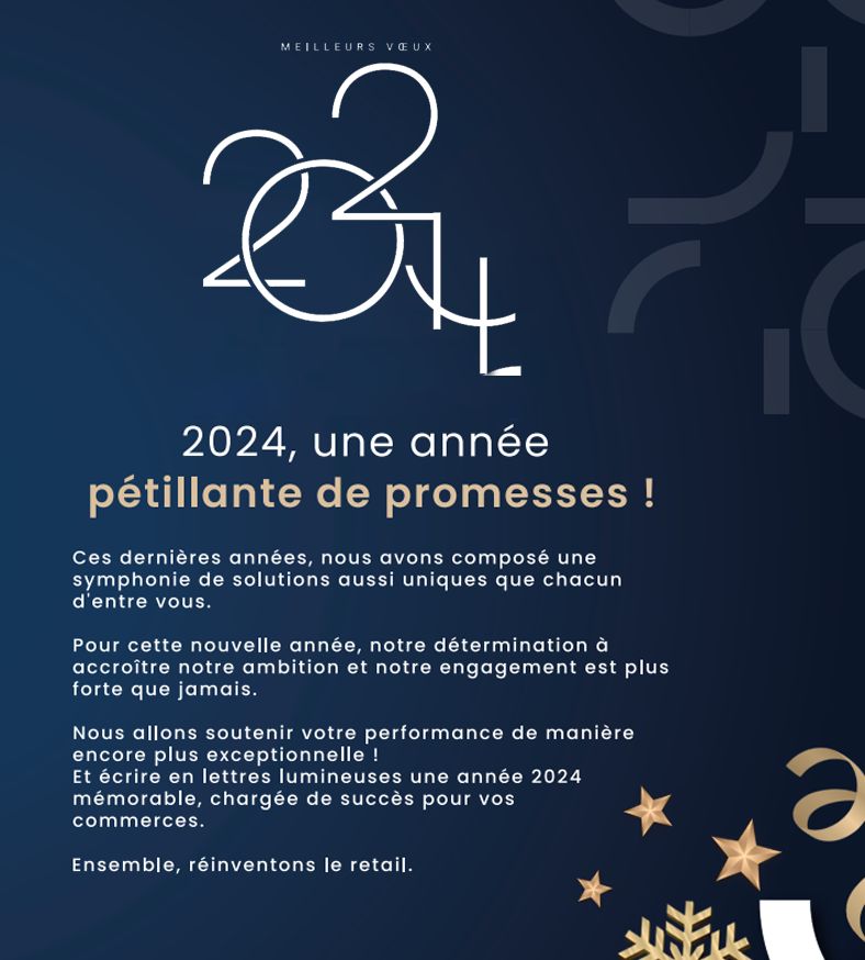 Toute la Team Global POS vous souhaite une année remplie de bonheur et de réussite dans vos projets ! 
Un immense merci à nos clients fidèles, à nos précieux partenaires et à nos chers collaborateurs. 
Ensemble, faisons de 2024 une année exceptionnelle ! 🚀✨ 
#BonneAnnee2024