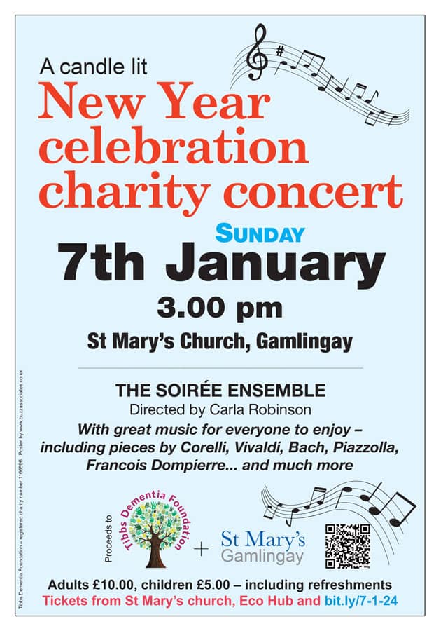 Enjoy a candle lit charity concert this Sunday at <a href="/GamlingayChurch/">Gamlingay Church</a> in aid of the church and <a href="/TibbsFoundation/">Tibbs Dementia</a> . Tickets available from bit.ly/7-1-24
